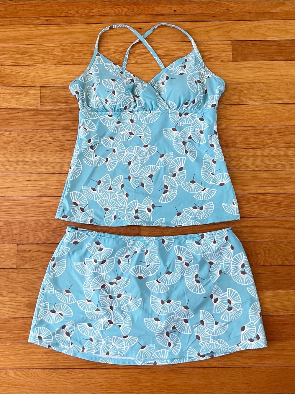 Garnet Hill Blue Botanical Skirted Summer Vacation Beach Tankini Bathing Suit 6